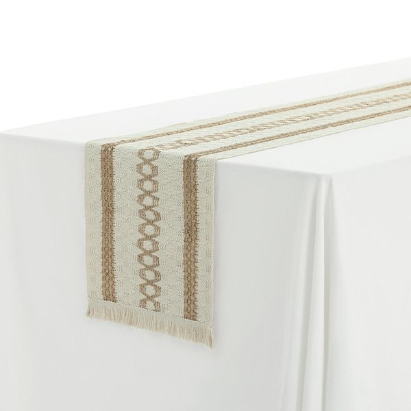 Beige Striped Woven Table Runner with Tassels main image 1