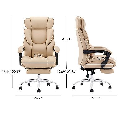 Pu Leather Reclining Office Chair With Footrest 300lbs