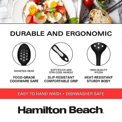 Hamilton Beach Cooking Slotted Spoons, Non-stick Cookware, Comfortable Soft & Durable Plastic Handle