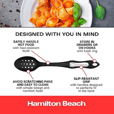Hamilton Beach Cooking Slotted Spoons, Non-stick Cookware, Comfortable Soft & Durable Plastic Handle