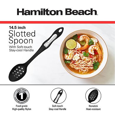 Hamilton Beach Cooking Slotted Spoons, Non-stick Cookware, Comfortable Soft & Durable Plastic Handle