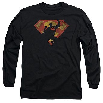 Superman S Shield Knockout Long Sleeve Adult T-shirt