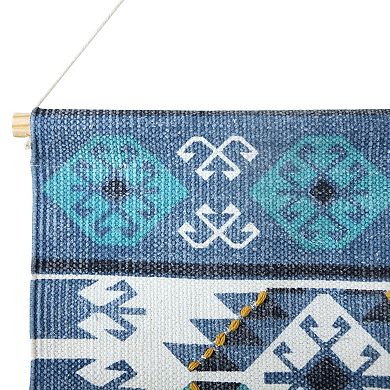 Boho Bordered Woven Cotton Fringed Wall Hanging Tapestry 36" x 19.5"
