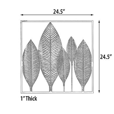 Iron Leaf Collage Framed Metal Wall Art 24 X 24 Inches