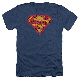 Superman Shattered Shield Adult Heather T-shirt