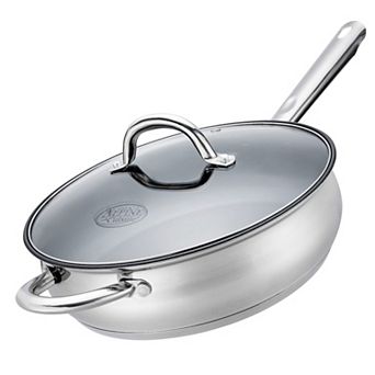 Alpine Cuisine Stainless Steel Saute Pan 10 in Belly Shape With Glass Lid & Ergonomic Handle