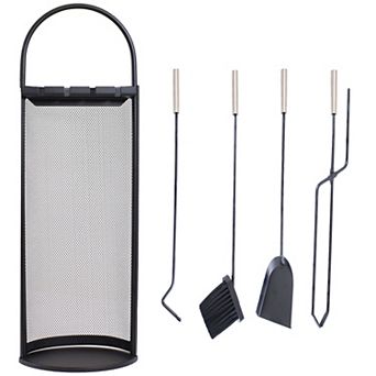 Sunnydaze 4 pc Fireplace Tool Set With Mesh Shroud Holder