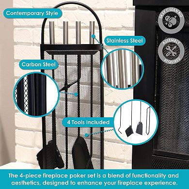 Sunnydaze 4-piece Fireplace Tool Set With Mesh Shroud Holder