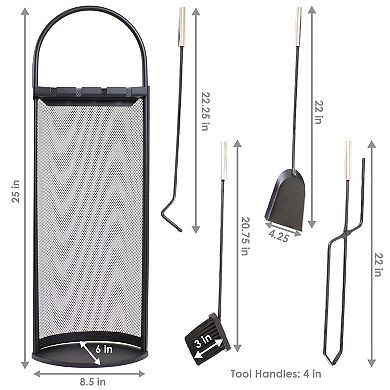 Sunnydaze 4-piece Fireplace Tool Set With Mesh Shroud Holder