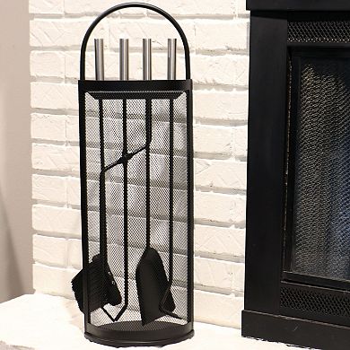 Sunnydaze 4-piece Fireplace Tool Set With Mesh Shroud Holder
