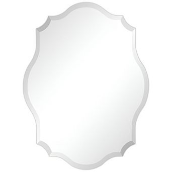 Modern Frameless 32 X 24 Inch Scalloped Beveled Accent Bathroom Mirror