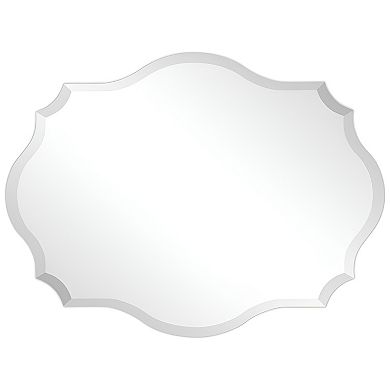 Modern Frameless 32 X 24 Inch Scalloped Beveled Accent Bathroom Mirror