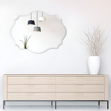 Modern Frameless 32 X 24 Inch Scalloped Beveled Accent Bathroom Mirror