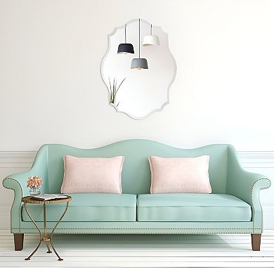 Modern Frameless 32 X 24 Inch Scalloped Beveled Accent Bathroom Mirror