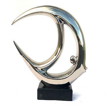 11"h Set Of 2 Silver Mirrored Chrome Ceramic Fish Statue Sculpture Hand Finish
