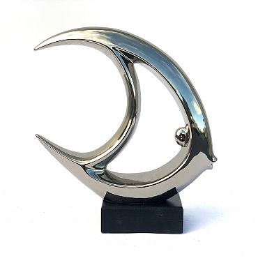 11"h Set Of 2 Silver Mirrored Chrome Ceramic Fish Statue Sculpture Hand Finish