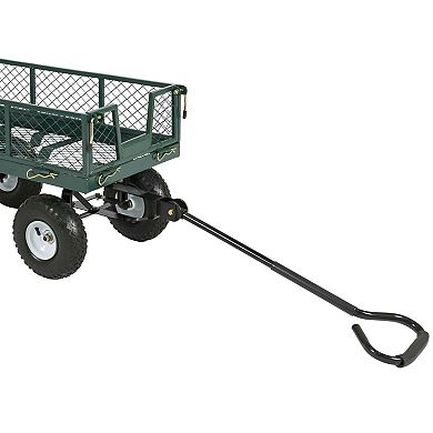 4 Wheel Steel Garden Utility Cart with Flatbed Conversion, Mesh Wagon for Landscaping, Lawn Supplies