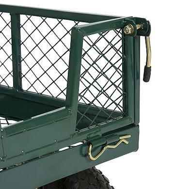 4 Wheel Steel Garden Utility Cart with Flatbed Conversion, Mesh Wagon for Landscaping, Lawn Supplies