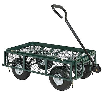 4 Wheel Steel Garden Utility Cart with Flatbed Conversion, Mesh Wagon for Landscaping, Lawn Supplies
