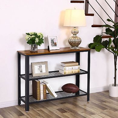 Industrial Rustic Brown Console Table with 2 Shelves