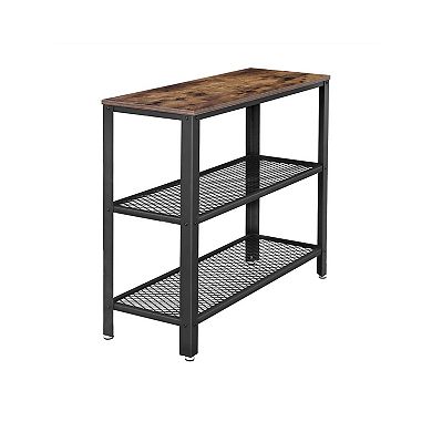 Industrial Rustic Brown Console Table with 2 Shelves