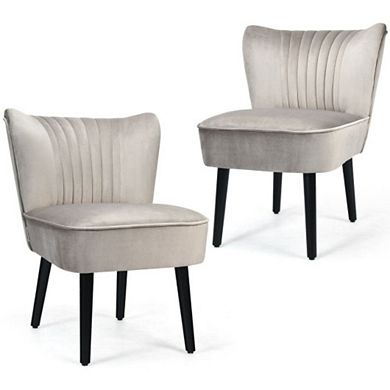 Set Of 2 Club Chairs With Solid Wood Legs