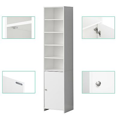 Tall Freestanding Bathroom Laundry Storage Organizer Cabinet Linen Tower