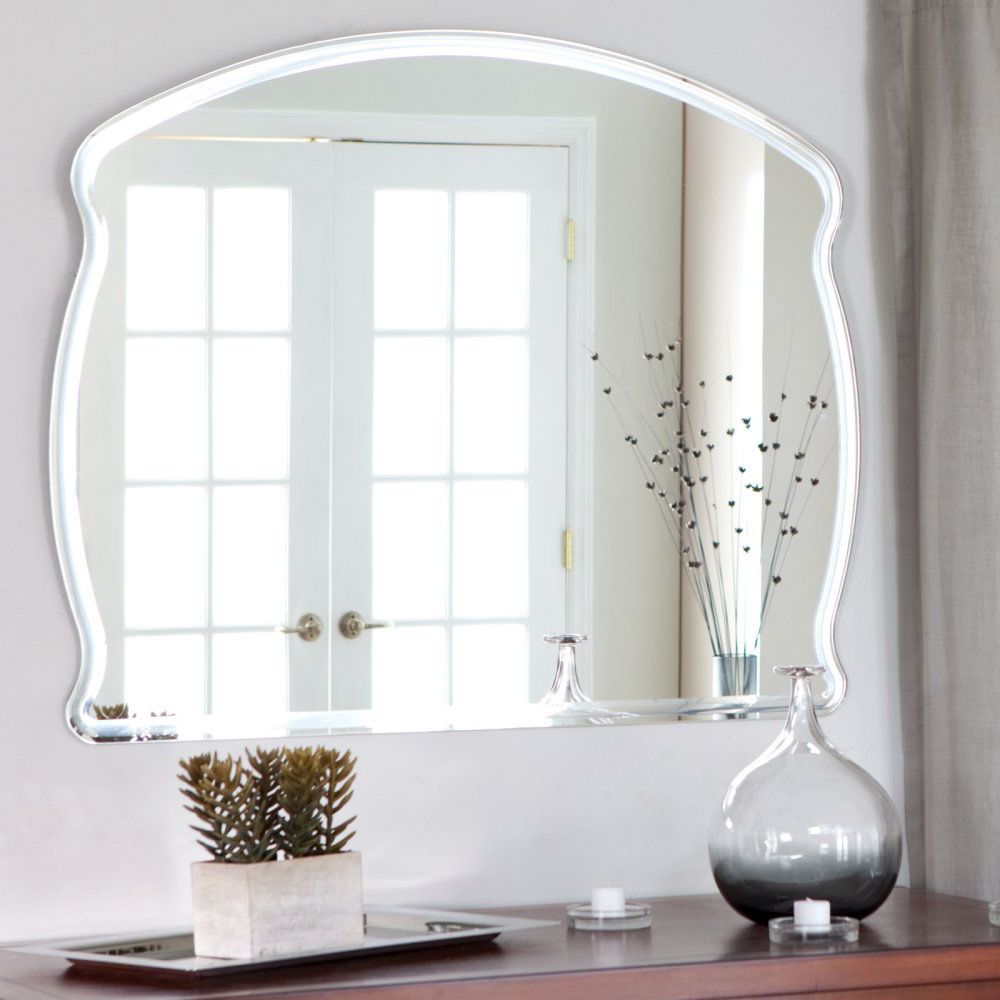 28 Inches Arched Top Accent Mirror with Concave Corners Gold