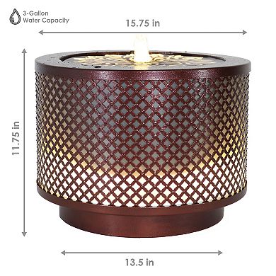 Sunnydaze Repeating Diamond Cylinder Iron Water Fountain With Led Lights