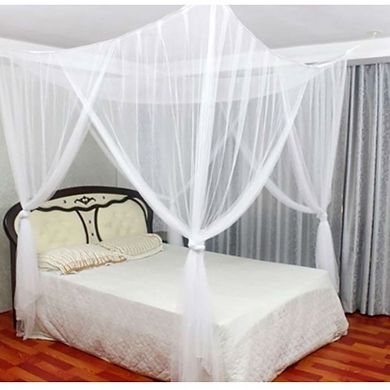 White Mosquito Net Bed Canopy for Full Queen or King Bed with Ceiling Hooks