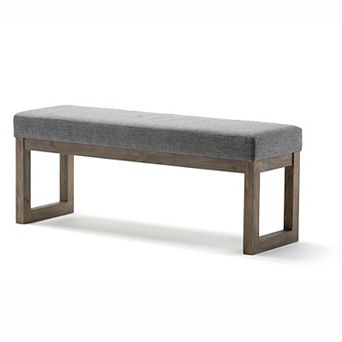 Modern Wood Frame Accent Bench Ottoman With Grey Upholstered Fabric Seat