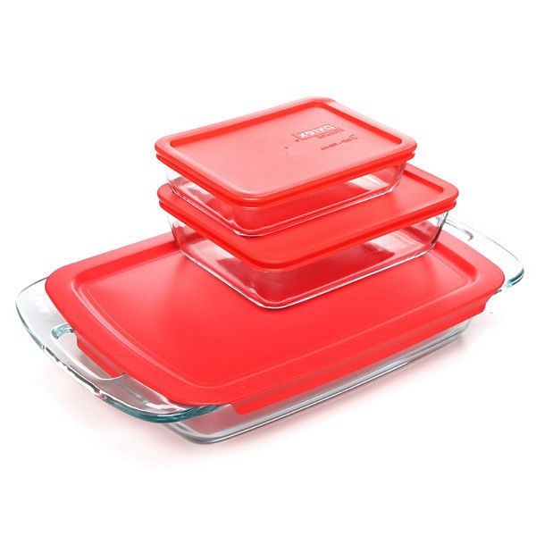 6piece Glass Bakeware Food Storage Set With Red Plastic Lids