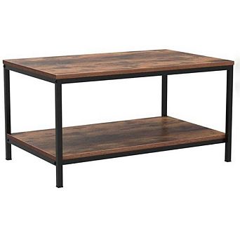 Heavy Duty Industrial 2 tier Coffee Table In Rustic Brown Wood Finish
