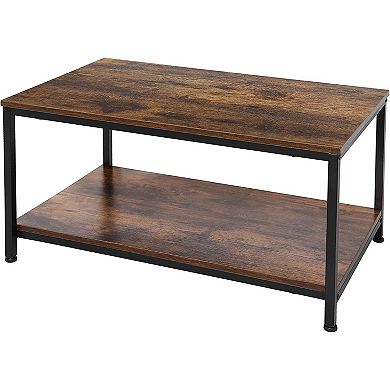 Heavy Duty Industrial 2-tier Coffee Table In Rustic Brown Wood Finish