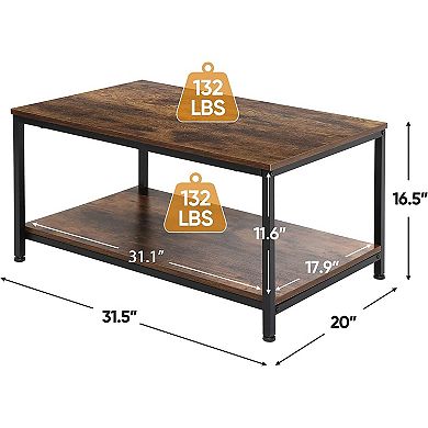 Heavy Duty Industrial 2-tier Coffee Table In Rustic Brown Wood Finish