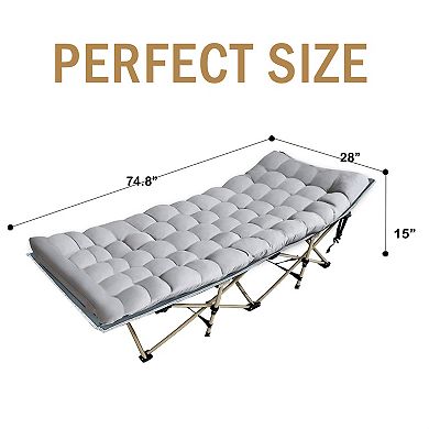 75" Folding Bed For Adults, Heavy Duty Outdoor Camping Cot With Mattress And Carry Bag