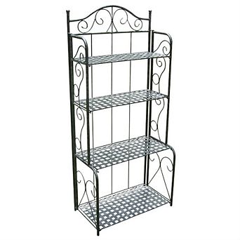 Indoor / Outdoor Folding Iron 4-shelf Bakers Rack With Lattice Shelves