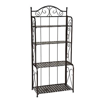 Indoor / Outdoor Folding Iron 4-shelf Bakers Rack With Lattice Shelves