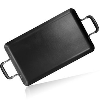 Alpine Cuisine Aluminum Double Griddle Pan 11x19 in With Silicone Handles