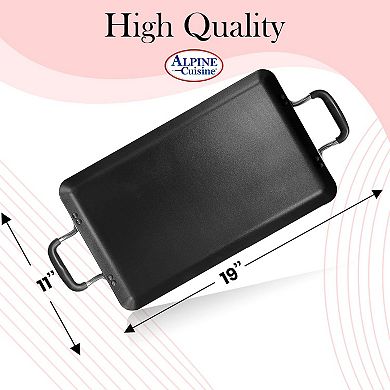 Alpine Cuisine Aluminum Double Griddle Pan 11x19in With Silicone Handles