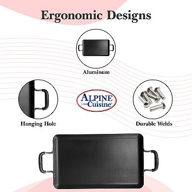 Alpine Cuisine Aluminum Double Griddle Pan 11x19in With Silicone Handles