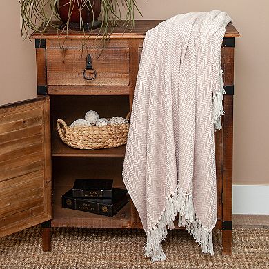 Pink and Beige Herringbone Handloom Cotton Throw Blanket 80” x 97”