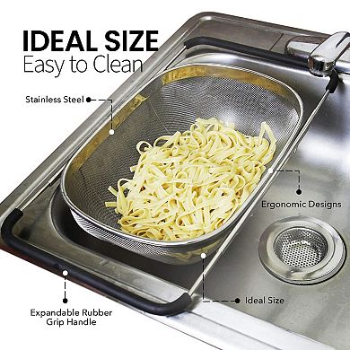 Aramco 13" X 9" Stainless Steel Expandable Over Sink Strainer, Large, Red