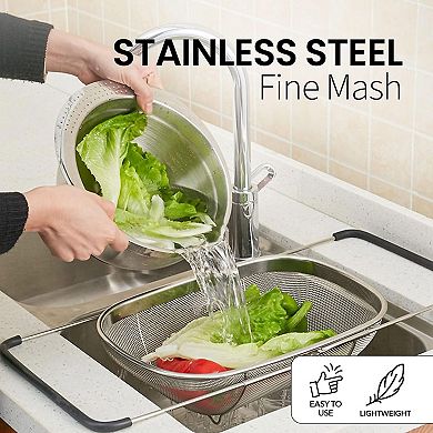 Aramco 13" X 9" Stainless Steel Expandable Over Sink Strainer, Large, Red