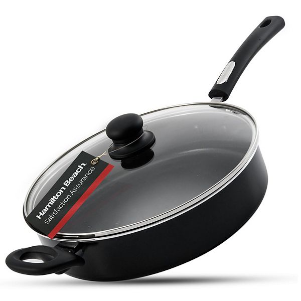 Hamilton Beach 11" Black Nonstick Saute Pan, Soft Handle, Glass Lid