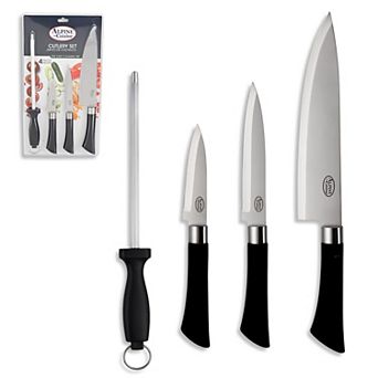Alpine Cuisine Stainless Steel Cutlery Set 4 pc With Black Handle - Kitchen Chef Knife Set