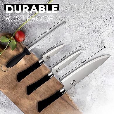 Alpine Cuisine Stainless Steel Cutlery Set 4 Piece With Black Handle - Kitchen Chef Knife Set
