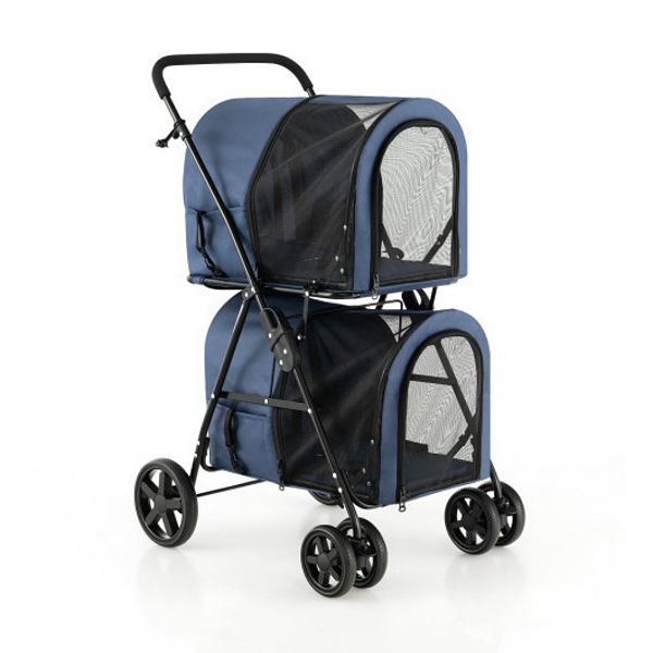 4in1 Foldable Double Layer Pet Stroller With 2 Detachable CarriersBlue