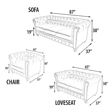 Afd Home Classic Chesterfield Dark Linen Sofa Set Of 3