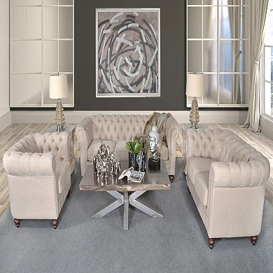 Afd Home Classic Chesterfield Dark Linen Sofa Set Of 3